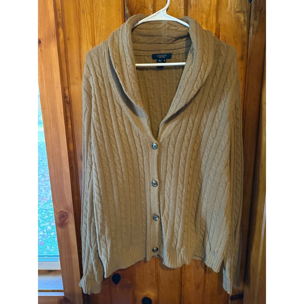 Chaps Womens Cable Knit Shawl Collar Button Front Cardigan Sweater‎